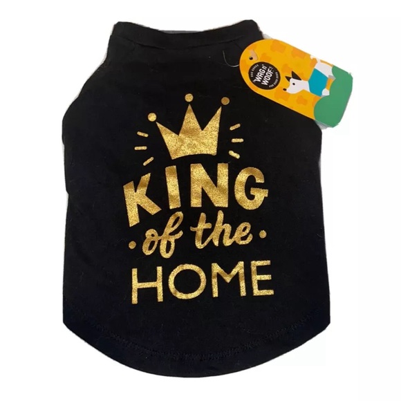 Wag N Woof Dog Shirt Small King Of The Home Black Gold Outfit Minimalist Soft - Picture 1 of 9